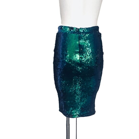 NWT Haouduayi Metallic Sequin Two-Toned Pensil skirt XS - Picture 7 of 10